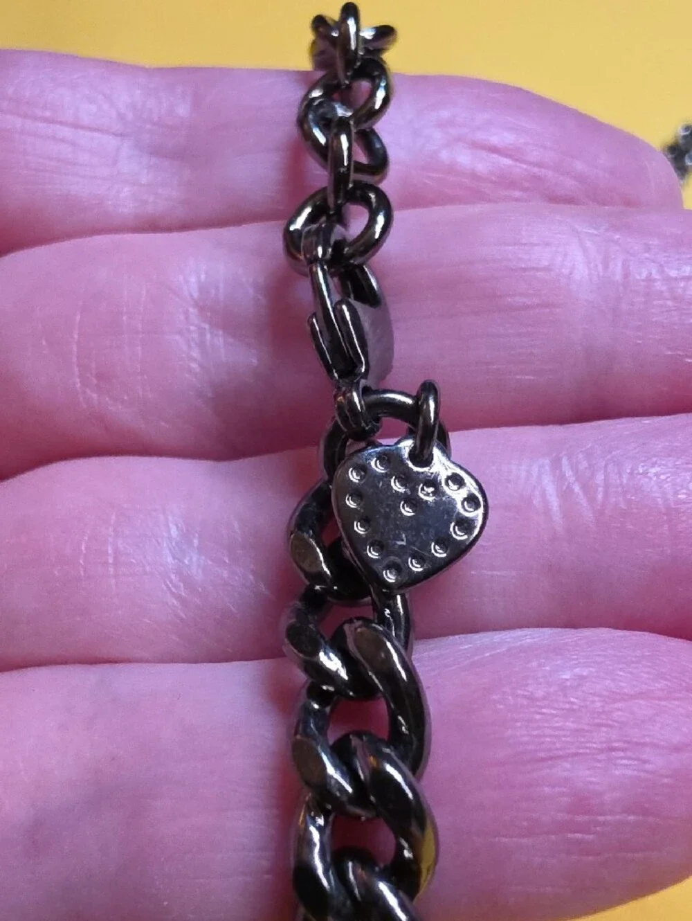 Chunky Black Curb Chain Necklace Gold Crystal Accents 33” Vintage Boutique Heavy